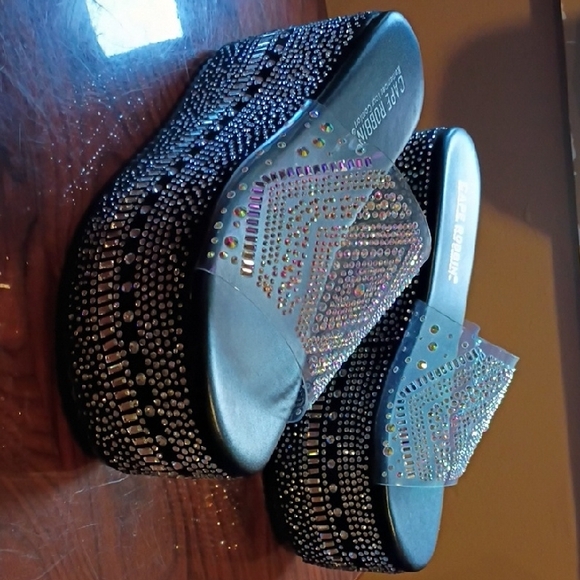 Embellished Black Platform Slide Sandals with Rhinestones - Picture 6 of 8